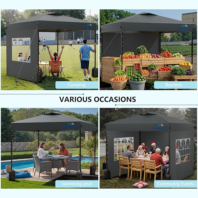 8X8 Pop Up Canopy Tent with 3 Sidewalls,Easy Up Canopy,Commercial Instant Shelter,Heavy Duty One Person Set Up Event Tent,Grey
