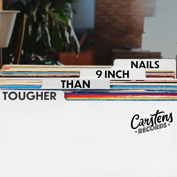 Carstens Records Heavy Duty Vinyl Album Dividers A-Z | Single Sided Printing | 12" LP Organizers with Tabs | Pack of 26 White | Made in The USA | for Side Browsing