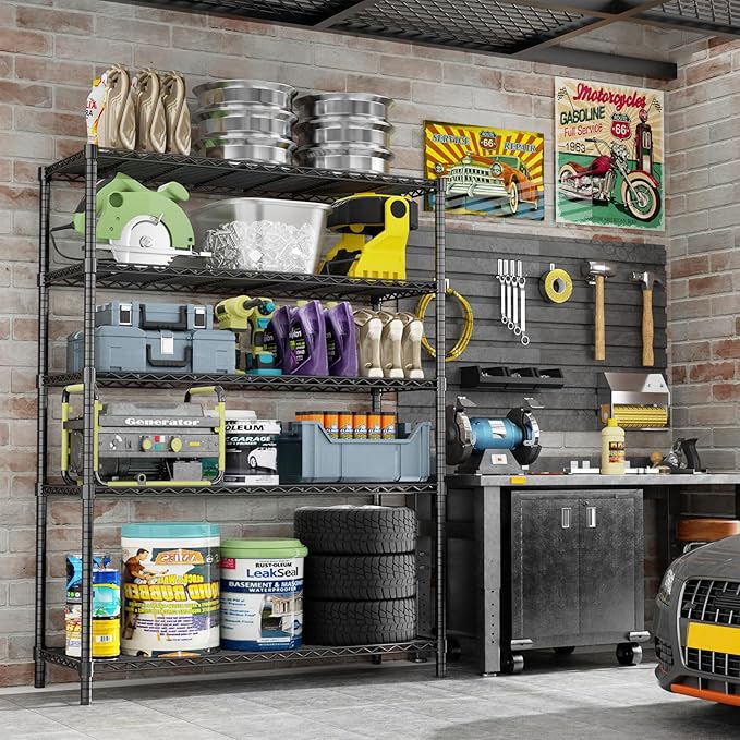 Storage Shelves Heavy Duty, 45" W x 20" D x 72" H Garage Shelving Unit Loads 2000LBS, 5-Tier Adjustable Metal Utility Rack, Wire Shelf for Kitchen, Laundry Room, Pantry, Warehouse, Basement