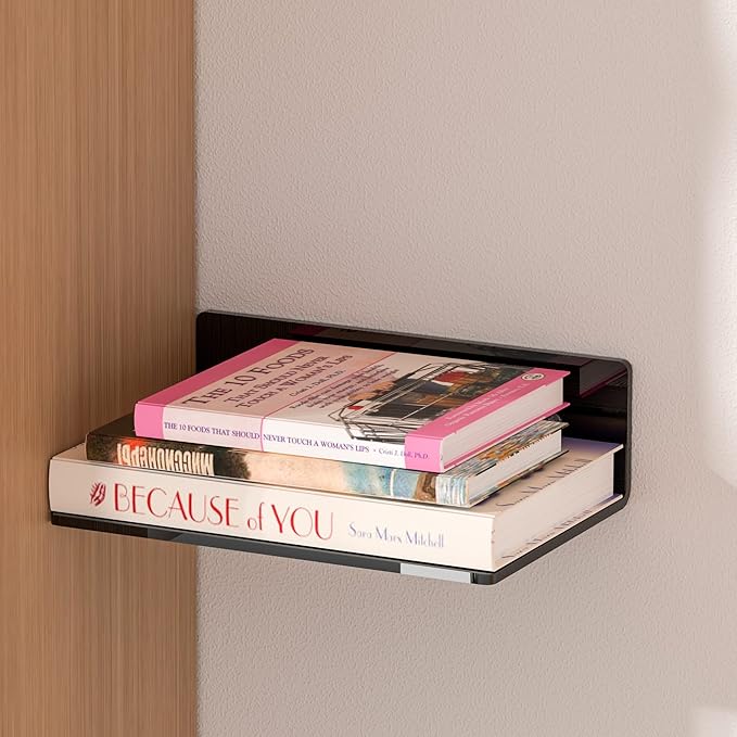 9 Inches Acrylic Wall Shelves 2 Pack, Floating Shelf for Wall Mounting, Acrylic Display Ledges for Funko Pop Figures, Home Décor, Living Room, Gaming Room, Plants(9 inch, Black)