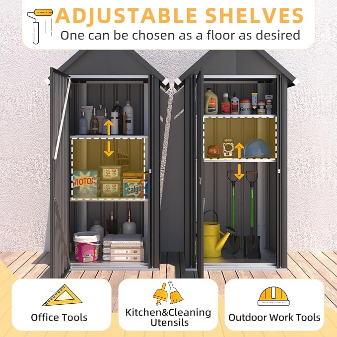 AECOJOY Outdoor Storage Cabinet Waterproof with Adjustable Shelves, Vertical Tall Storage Shed with Lockable Door, All Weather Mental Sheds & Outdoor Storage Clearance for Outside in Dark Grey