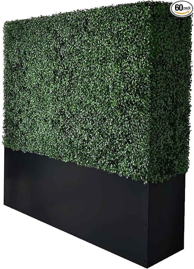 Artificial Boxwood Hedge Wall with Black Stainless Steel Base, Outdoor and Indoor Backdrop Divider Privacy Screen and Decorative Wall for Patio, Balcony, Restaurant, Various Events 48" W*12" D*48" H