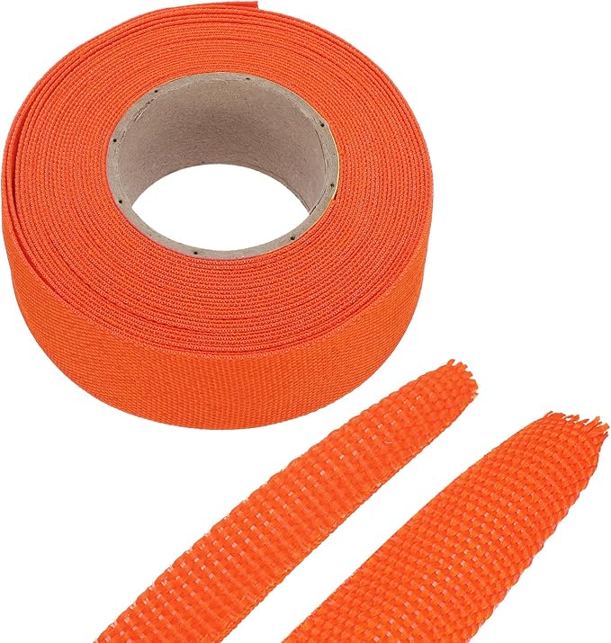 MECCANIXITY Braided Cable Sleeves Heat Shrinkable Fabric Sleeving, 1" 26ft Orange 2:1 Ratio Heat Shrinkable Cord Protector for Harness Cable, Network Cable Protection, Cable Management