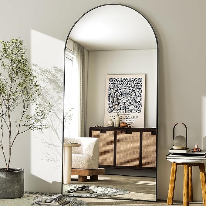 GLSLAND-30x71 inch Wall Mount Arched Full Length Mirror-Aluminum Alloy Frame High Definition-Full Body Mirror for Bedroom or Living Room,Black