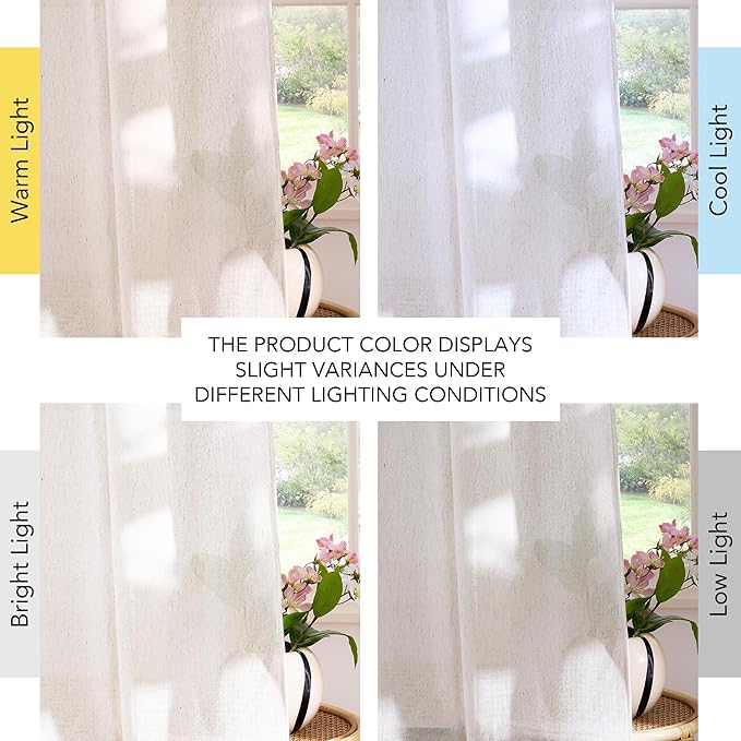 NICETOWN Natural Linen Cream 108 inches Long Curtains, Pleat Tab Privacy Added Curtains & Drapes with Light Filtering Window Treatments for Living Room/Bedroom, W52 x L108, 2 Panels