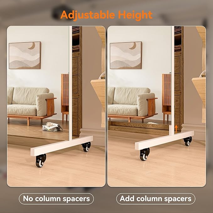 Hasipu Home Gym Mirror 360° Swivel on Wheels, 78.7" x 31.4" Extra Large Full Body Rolling Mirror for Yoga Studio, Bedroom, Dancing Studio, White