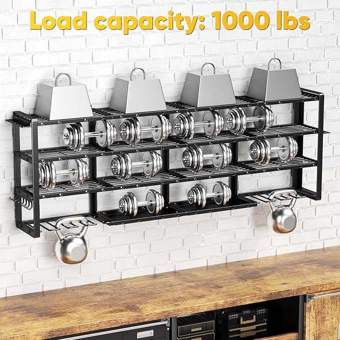 Extra Large 64" W Power Tool Organizer Wall Mount, Load 1000 lbs, Heavy Duty 4 Tier Garage Storage Rack with 8 Drill Holders, 2 in 1 Corner or Straight Installation, Christmas Gift for Men