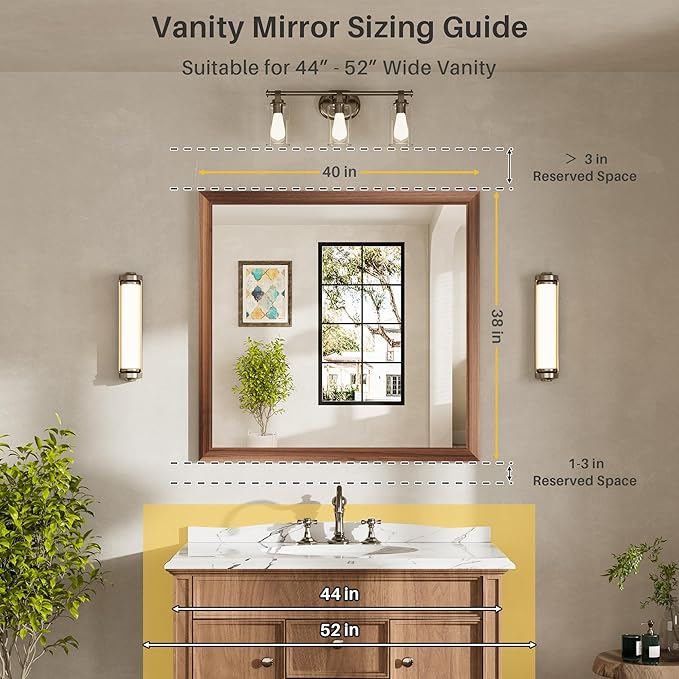 40x38 Inch Bathroom Mirror for Wall, Anti-Rust Walnut Wood Grain Metal Framed Bathroom Mirrors for Over Sink,Rectangler Mirrors for Bathroom Vanity, Farmhouse, Bedroom, Living Room, Entryway Decor