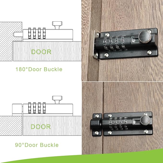 Heavy Duty 4-Digit Combination Locking Bolt - Reinforced Zinc Alloy Security Slide Latch for Gates, Sheds, Barns, Fences & Cabinets - Childproof Design & Anti-Theft Password Setting (Black)