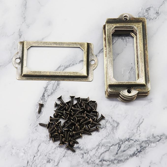 [32 Pack] Antique Bronze Office Library File Drawer Cabinet Card Tag Label Holder Metal Frame 70mm x 33mm