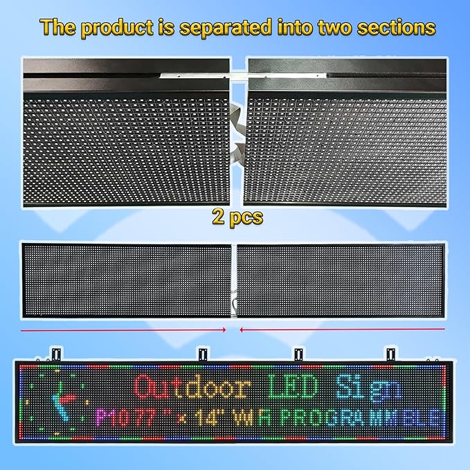 77”x14” Programmable LED Display Sign, P10 Outdoor Digital Scrolling Message Board with WiFi/USB Control, High Brightness Waterproof Screen for Business Advertising & Menu