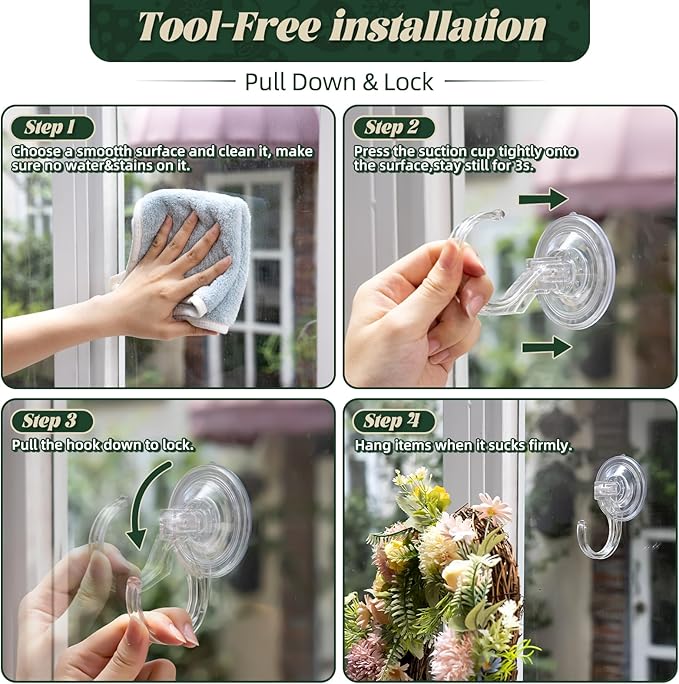 Wreath Hangers for Front Door, 2 Pack Large Suction Cup Wreath Hooks, Clear Wreath Hanger for Glass Window, Shower, Kitchen, Christmas Wreaths, Holds up to 18 lbs