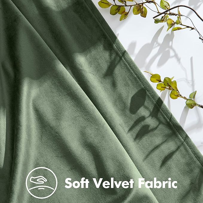 MIULEE Sage Green Velvet Curtains 108 inches Long, Pinch Pleated Blackout Drapes with Hooks, Thermal Insulated Pinch Pleat Panels for Bedroom Living Room, 2 Panels