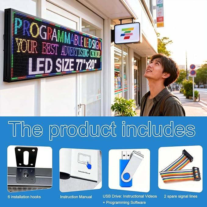 P10(77"*20") Outdoor Open Programmable Scrolling Led Sign Custom Wifi Led Signs For Wall Digital Signage Message Board Business Signs Board For Outside Advertising Sign Screen Panel