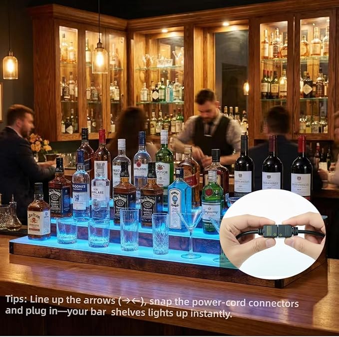 2Pack 3 Tier LED Lighted Liquor Bottle Display Shelf - 60" Total Length,RGB Countertop Bar Shelf with RF & App Control,7 Static Colors Music Sync,Timer,Lighted Bottle Shelf for Home &Commercial Use