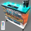 PartyLife Glowing LED Surface Portable Bar Table w/Mobile App, Wireless Remote, Folding Legs, 2 Bar Skirts, Heavy-Duty Storage Shelf & Carrying Case - Custom Skirt