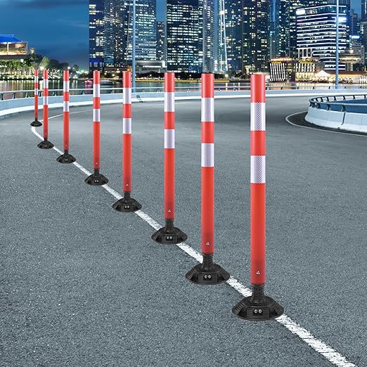 8 Pack Traffic Delineator Posts – High Visibility Reflective Safety Cones with Spring Base for Roadway, Parking, Garage, Construction Zones (Orange, 36 Inch)