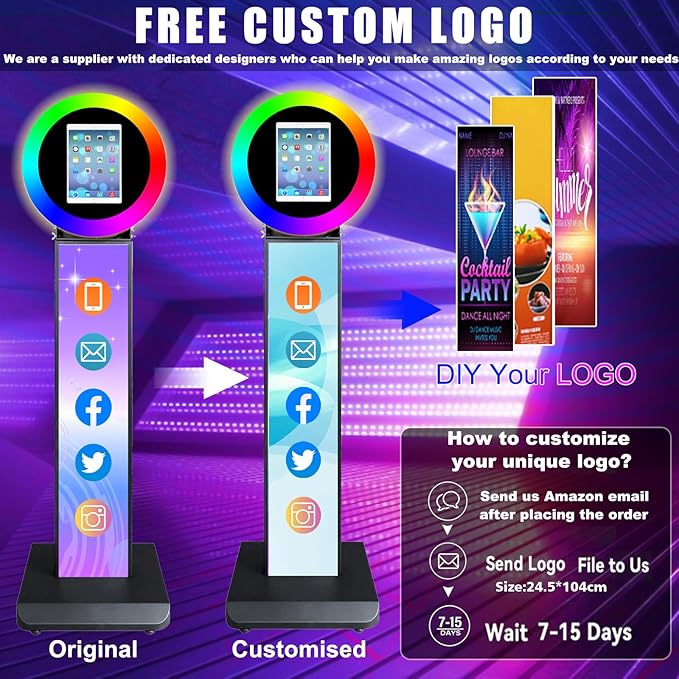 Portable Photo Booth for iPad 10.2in 10.9in 11in 12.9in, Metal Shell Selfie Station photobooth Machine,RGB Ring Light,Free Custom Logo, for Parties,Wedding,Christmas,Exhibition