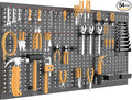 WALMANN Metal Pegboard Wall Tool Organizer Board with Pegboard Hooks, 24x48 in Tools Organizer Pegboard for Garage, Workbench, Peg Boards, Tool Storage Board with Hooks(Black)