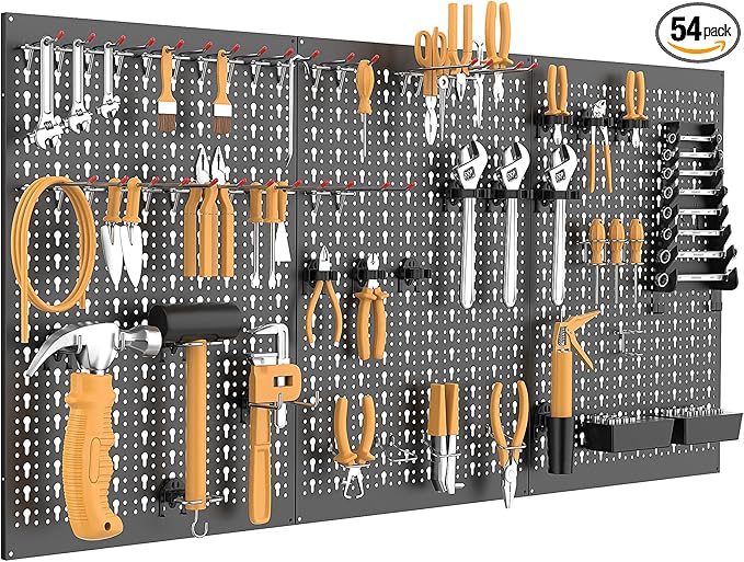 WALMANN Metal Pegboard Wall Tool Organizer Board with Pegboard Hooks, 24x48 in Tools Organizer Pegboard for Garage, Workbench, Peg Boards, Tool Storage Board with Hooks(Black)