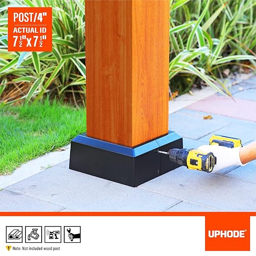 8"x8" (Actual: 7.5"x7.5") Deck Post Base Cover Split, Aluminum Post Base Trim Skirt Decorative Black 1Pack