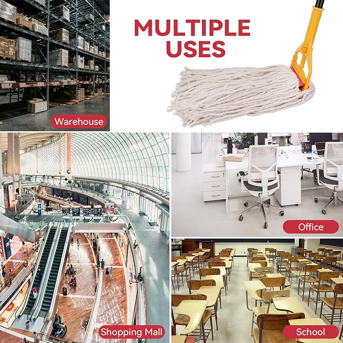 Commercial Heavy Duty Mop Heads Replacement for Rubbermaid: 3 Packs Industrial Wet Mop Head for Floor Cleaning - Cotton Looped-Open String Commercial Products Wet Refills