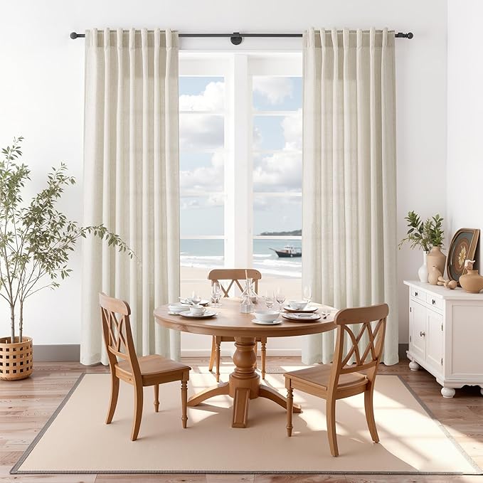 Nanspring Vanilla 72 Inch Curtains for Living Room Linen Luxury Light Filtering Semi Sheer Curtain Back Tab Modern Farmhouse Decor Elegant Coastal Drapes for Bedroom Office 52x72, 2 Panels