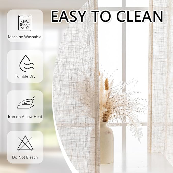 MYSKY HOME Linen Curtains 63 Inch Length for Bedroom, Semi Sheer Curtains Light Filtering Window Panels Pinch Pleated Privacy Protect Drapes, Boho Farmhouse Texture Soft Touch, 40" x 63", 2 Panels