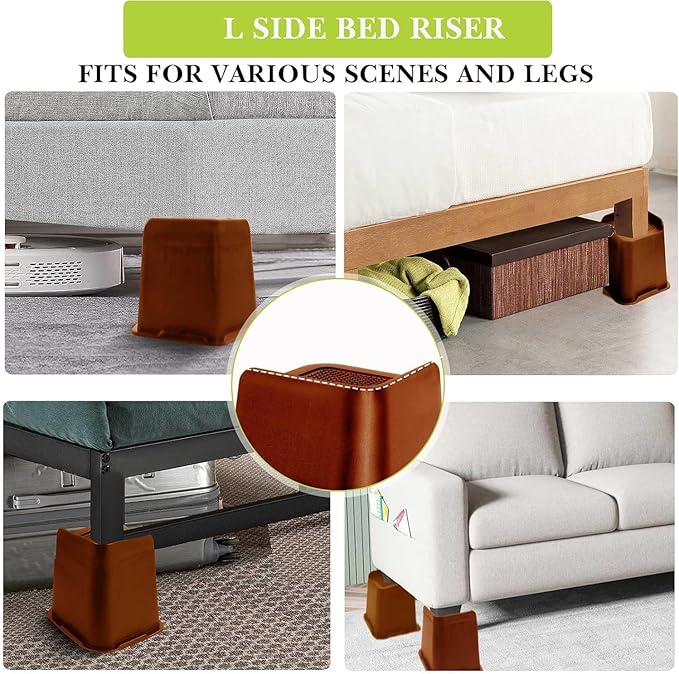 Bed Risers 1 inch, 2 inch, 3 inch, 4 inch, 6 inch, 8 inch Heavy Duty, Oversized Furniture Riser for Couch Sofa Table Chair Leg Frame Dorm, Support up to 6000 Lbs(Brown 8 Pack, 4 inch)