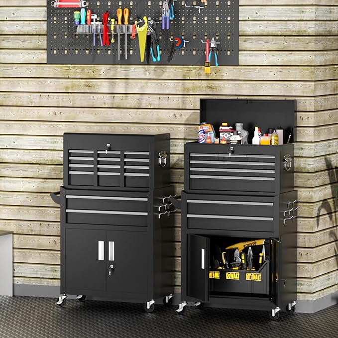INTERGREAT Rolling Tool Chest with Wheels and 8 Drawers, Detachable Large Tool Cabinet with Lock for Garage, Locking Mechanic Tool Cart with Black Liner for Warehouse, Workshop, High Capacity