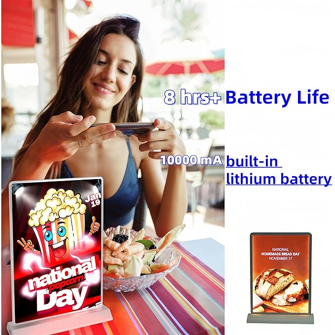 A4 Size Tabletop LED Sign Holder, Brightness Adjustable Desktop Advertising Light Box, Charged via USB, Durable Light up Menu Holder for Restaurants, Bars, Hotels, Stores, Offices, Wedding
