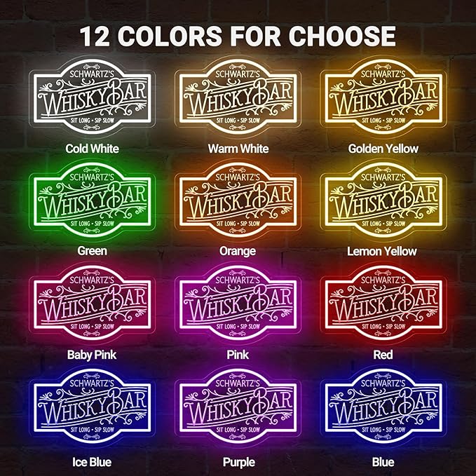 Custom Neon Bar Sign, Personalized Whiskey LED Light for Home Bars, Speakeasy Man Cave Décor Beer Established Year Gifts for Men Dad Husband Whiskey Lovers