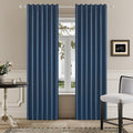 DUALIFE Full Blackout Blue Curtains 63 Inch Long Linen Textured Curtains Thermal Insulated Heat Blocking Noise Reducing Vintage Drapes for Nursery Bedroom Rod Pocket&Back Tab 2 Panels 50W x 63L