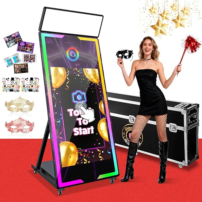 Magic Mirror Photo Booth 65" with 43" Touch Screen Selfie Mirror Photo Booth Machine with Flight Case, Mirror Photo Booth for Event Rental Wedding Party