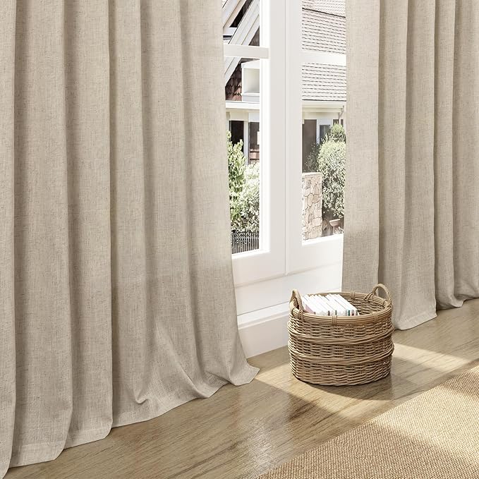 Nanspring Taupe Burlywood Curtains 120 Inches Long for Living Room Linen Textured Rustic Farmhouse Privacy Sheer Curtains Back Tab Floor to Ceiling Curtain for Bedroom Office 52x120, 2 Panels