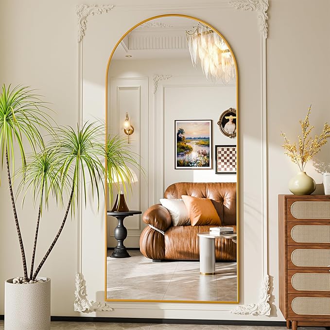71"x30"Floor Mirror Full Length,Arched Full Length Mirror with Stand,Full Body Mirror,Hanging or Large Leaning for Bedroom Living Room Gold