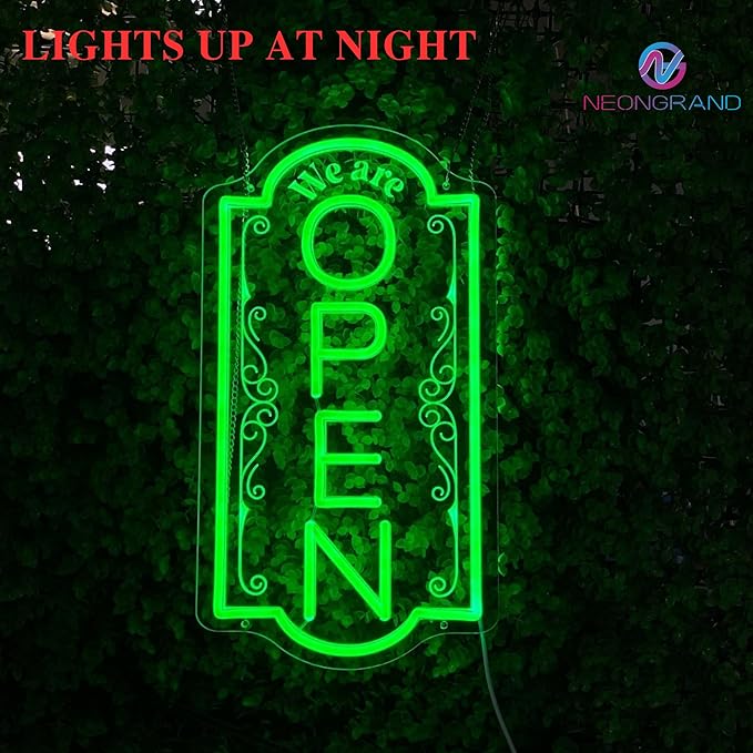 Vertical open sign Vertical Open Led Sign Neon Sign business window light vertical open signs for business (Green LARGE SIZE 35x19")