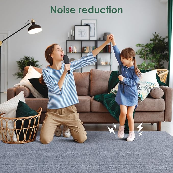 Carpet Tile 10 Pack 24” X 24” Self Adhesive Carpet Floor Tiles Anti-Slip Squares Peel and Stick Floor Tile DIY Installation for Bedroom (Light Grey)