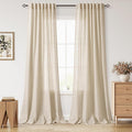 Nanspring Extra Long 120 Inch Curtains for Living Room Birch Beige Linen Light Filtering Semi Sheer Curtain Back Tab Modern Farmhouse Decor Floor to Ceiling High Window for Bedroom 52x120, 2 Panels