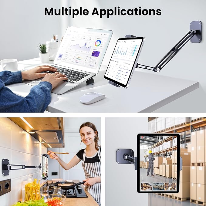 Extended Version Tablet Wall Mount Holder, 15" Aluminium Wall Mount for IPad with 360° Adjustable Rotating Base for iPad Pro Air Mini, Galaxy Tab, All 4.7-13" Phones and Tablets (Long Style)