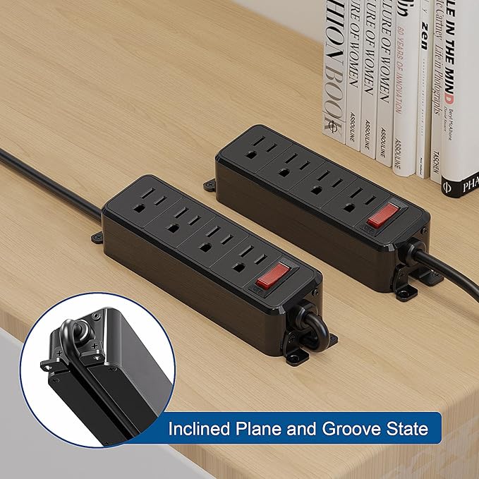 Wall Mount Power Strip,Flat Plug Power Strip with Switch,10ft Extension Cord,4 Outlets, Flexible Installation for Home, Office,and School,ETL Listed,Black (10ft,4 outlets)