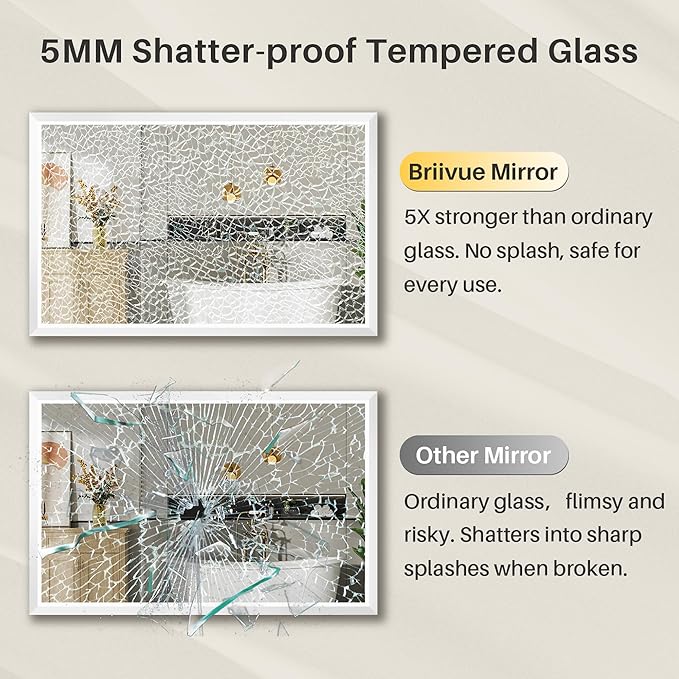 40x38 Inch White Bathroom Mirror for Wall, Thick Metal Framed Rectangle Mirrors for Over Sink, Bedroom, Living Room, Entryway, Anti-Rust, HD Tempered Glass