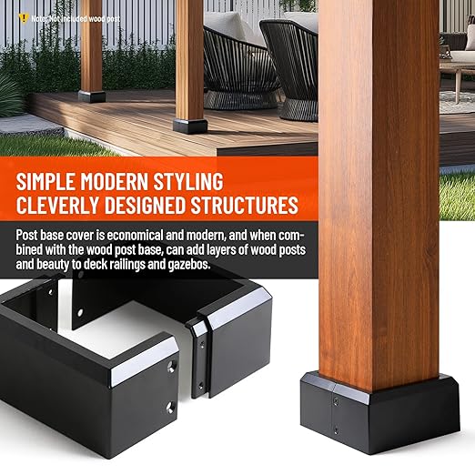 6"x6" (Actual: 5.5"x5.5") Deck Post Base Cover Split, Aluminum Post Base Trim Skirt Decorative Black 4Pack