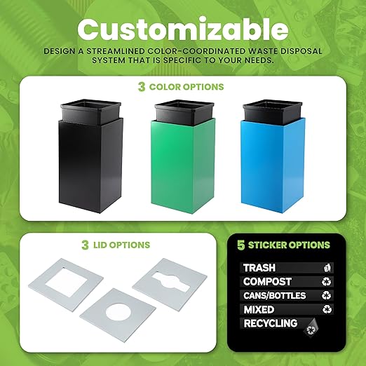 Alpine Circle Lid Industries 29 Gallon Sturdy Steel Cube Recycling Container, Square Opening - 3 Color Cans Available Sold Separately (Lid Circle Opening)
