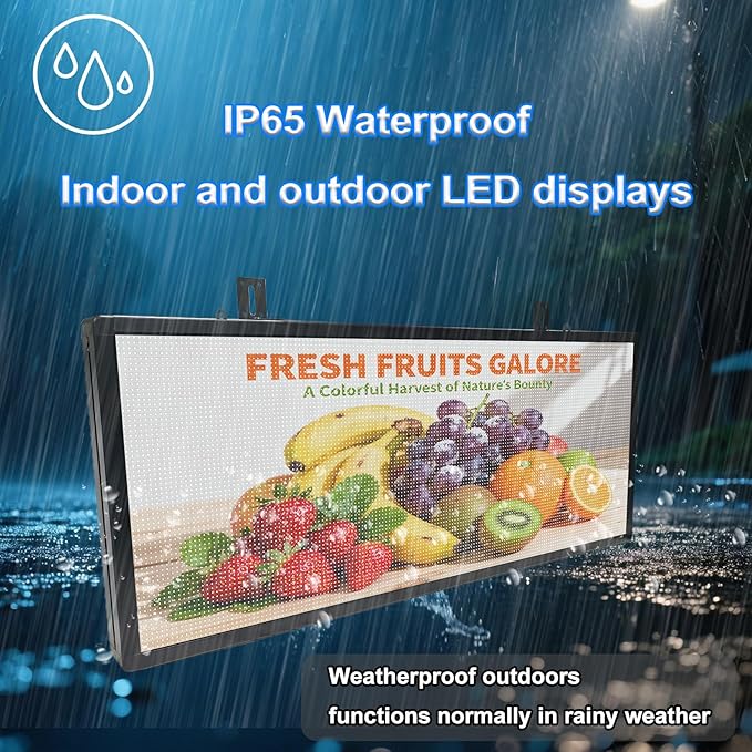 P6 Programmable LED Sign 40"x17", Outdoor Waterproof Digital Message Board with WIFI Control, Custom Text/Image/Video for Business Advertising