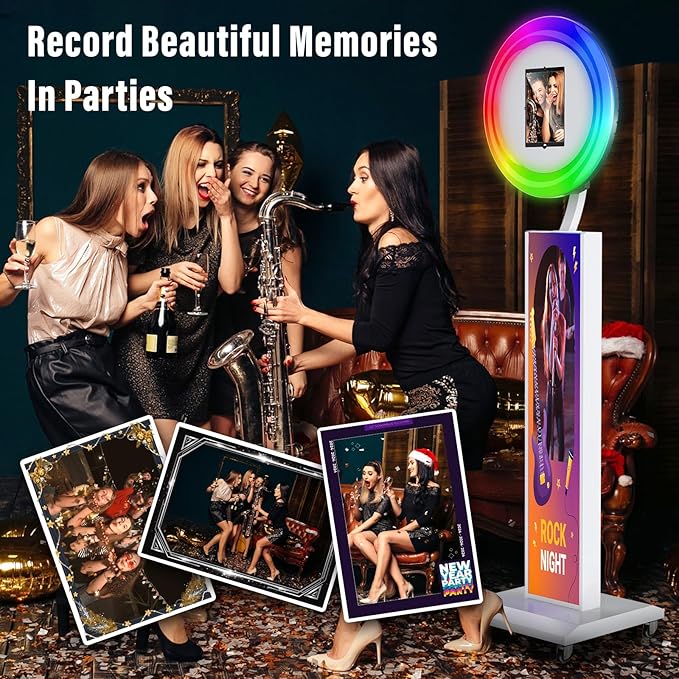 JIYANG Portable Photo Booth Compatible with Any Ipad,Large Lightbox Ipad Photo Booth for Renting,Free Photo Booth Props,Software APP Control Ring Light (White, Large Light Box)
