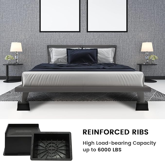 Bed Risers 4 Inch Heavy Duty, Oversized Furnitures Risers 4 inch Support 6000 lbs, Bed Table Rising Blocks, Fits for Couch, Sofa, Chair, Furniture Lifts 6 Pack（Black 4'' 6 Pack）