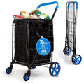 SereneLife Small Compact Folding Shopping Cart with Removable Waterproof Liner – 360° Swivel Wheels, Rust‑Proof Steel Frame, 70 lb Capacity – Portable Grocery, Laundry & Travel Cart (Blue)