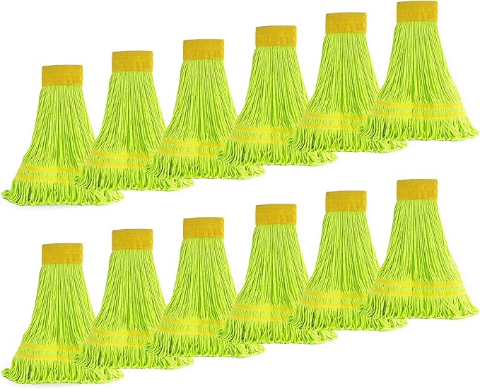 Matthew Cleaning Microfiber String Mop Heavy Duty Commercial Wet Mop Head Replacement,Excellent Absorbency,Premium Launderability,Reusable for Home,Commercial and Industrial Use(Green,12Pack)