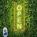 Vertical LED Open Signs for business – Super Bright - UV Printing Pattern, Remote Included - Large Size 10x24'' - Neon Open Sign for Café, Bar, Shop & Business Sign - Warm White